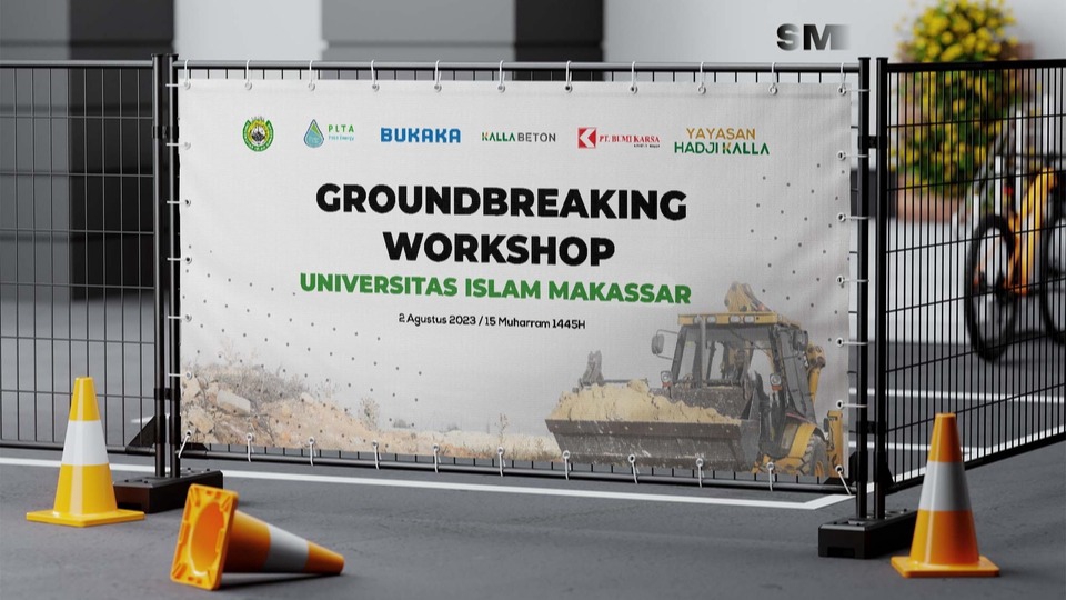 Spanduk workshop desain Universitas Islam Makassar dengan tema groundbreaking