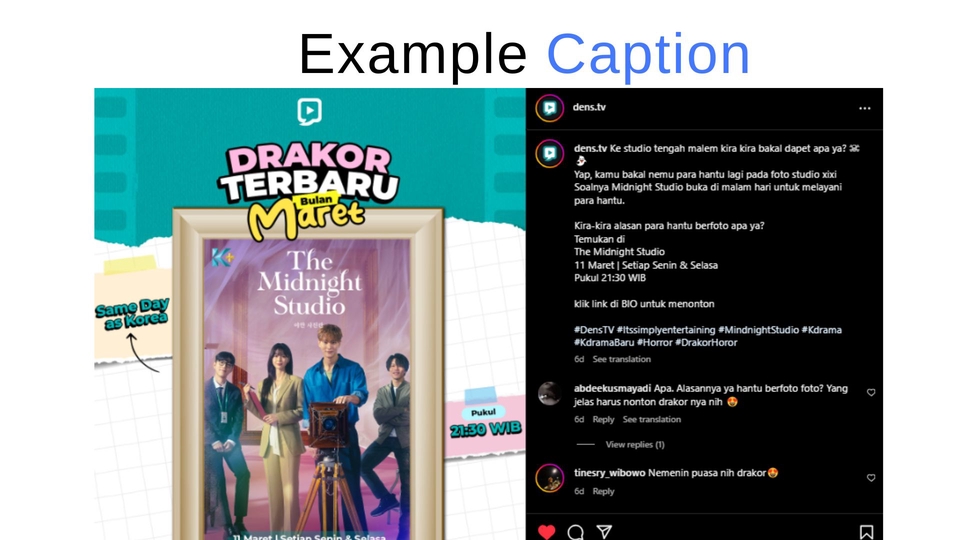Jasa caption instagram buat ig kekinian, jasa bikin caption lucu untuk konten drakor, jasa menulis caption instagram menarik, jasa buat caption promosi drakor di instagram.