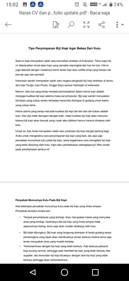 Tips penyimpanan biji kopi agar terbebas dari kutu dan penyebab munculnya kutu pada biji kopi.