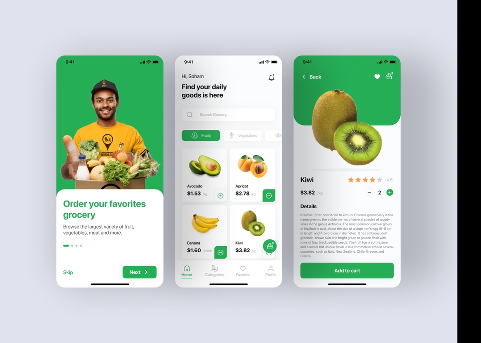 Desain UI UX untuk aplikasi belanja online mobile dengan fitur pemesanan groceries