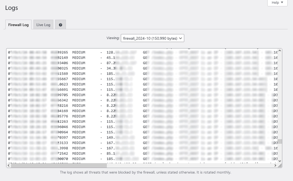 Jasa pembuatan website dan website development - contoh log firewall untuk keamanan website