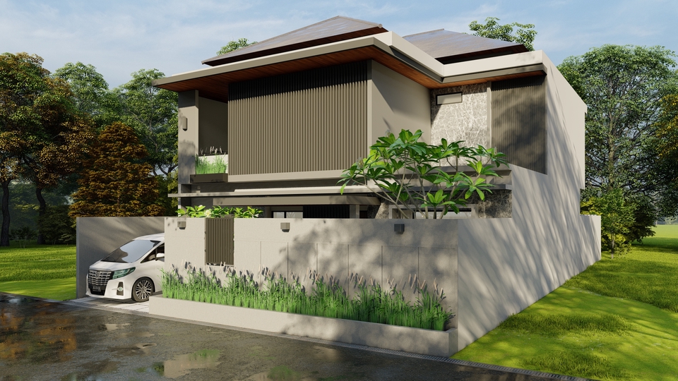 Jasa Desain Exterior 3D Rumah Minimalis Modern - Layanan desain arsitektur freelance, gambar 3D dan rendering untuk proyek rumah impian Anda.