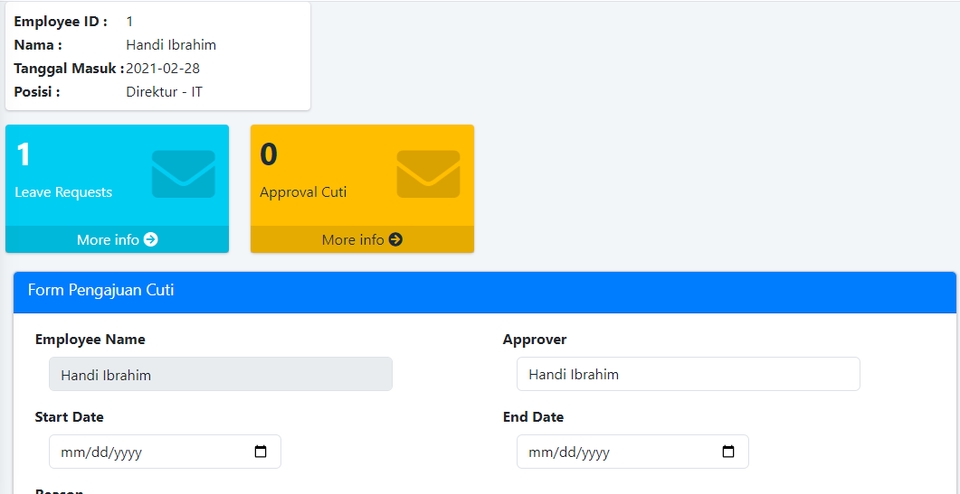 Desain form aplikasi pengajuan cuti dengan antarmuka user friendly yang intuitif. Jasa desain ui ux untuk pengembangan aplikasi mobile. Desain ui ux web, mobile, dan desktop berkualitas.
