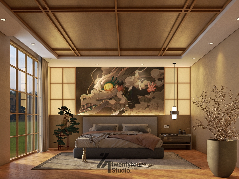 Desain interior minimalis dengan sofa dan rak dinding untuk ruang tamu rumah modern