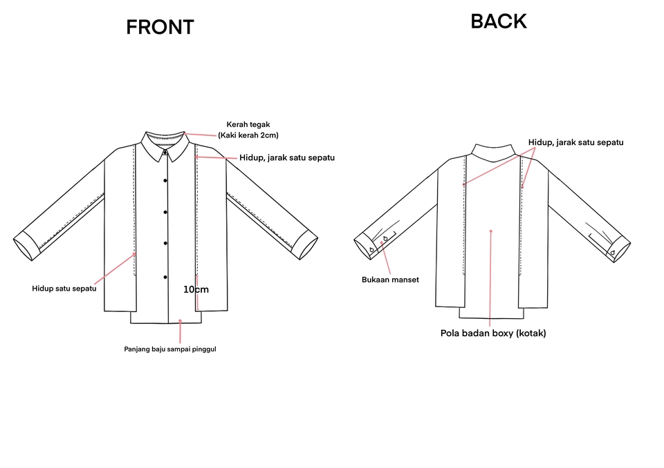 Desain Kaos & Motif - Technical drawing/ flat drawing/ gambar kerja - 4