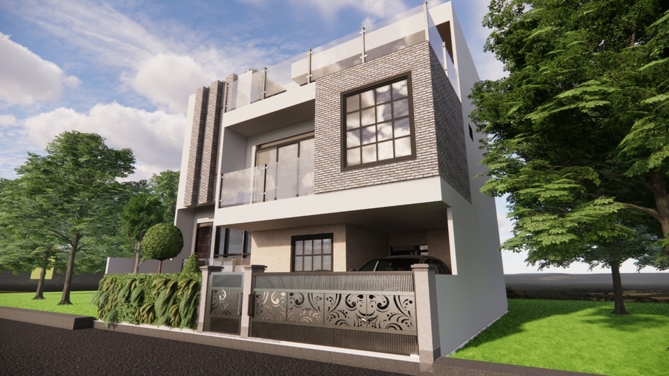 Jasa Desain Eksterior 3D Rumah Minimalis Modern - Desain Rumah Minimalis Modern - Jasa Arsitek Rumah