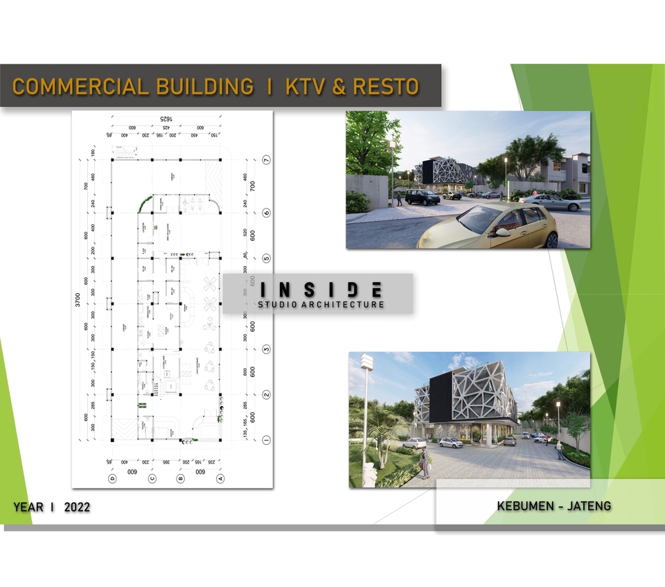 Jasa drafter autocad freelance desain bangunan komersil dengan konsep ktv dan restoran di Kebumen, Jawa Tengah.