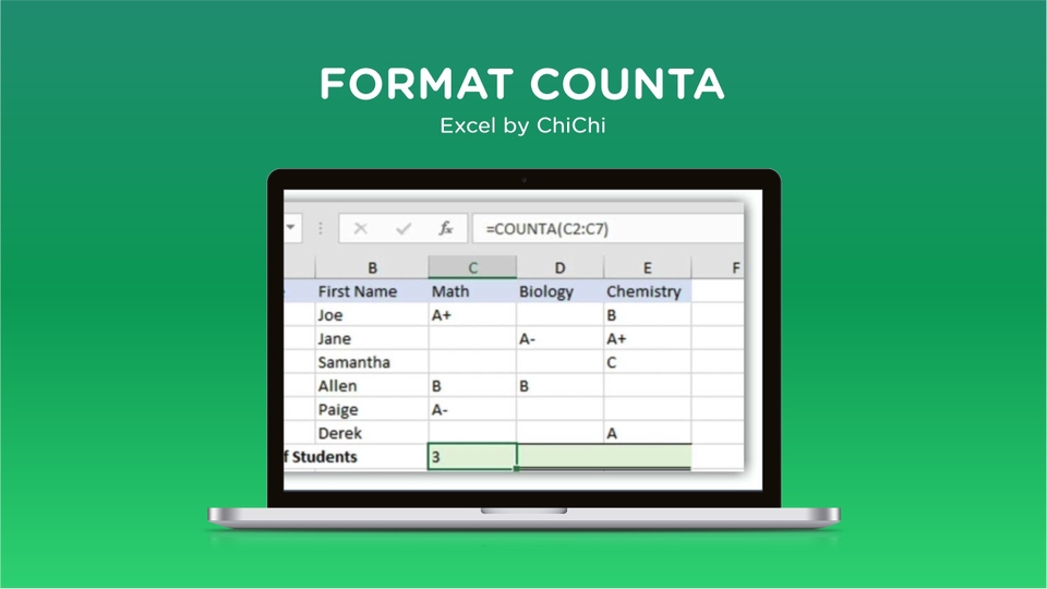 Jasa olah data excel dengan rumus COUNTA untuk menghitung jumlah data.
