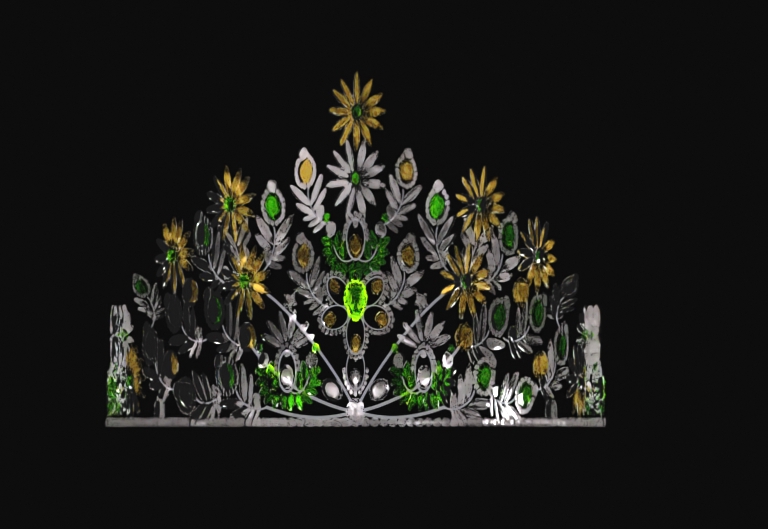 รับปั้นโมเดล3D มงกุฎเพชรสีเขียวเหลืองสวยงาม