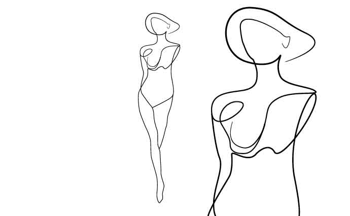 Jasa Ilustrasi wanita berpose dengan swimsuit desain sederhana minimalis.