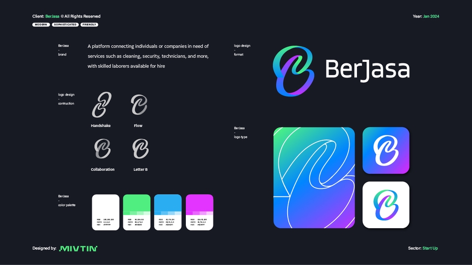 desain logo startup, dengan style minimalis gradient. Bermakna dalam