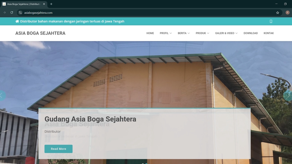 Gudang perusahaan Asia Boga Sejahtera dengan bangunan modern untuk pembuatan website toko online.