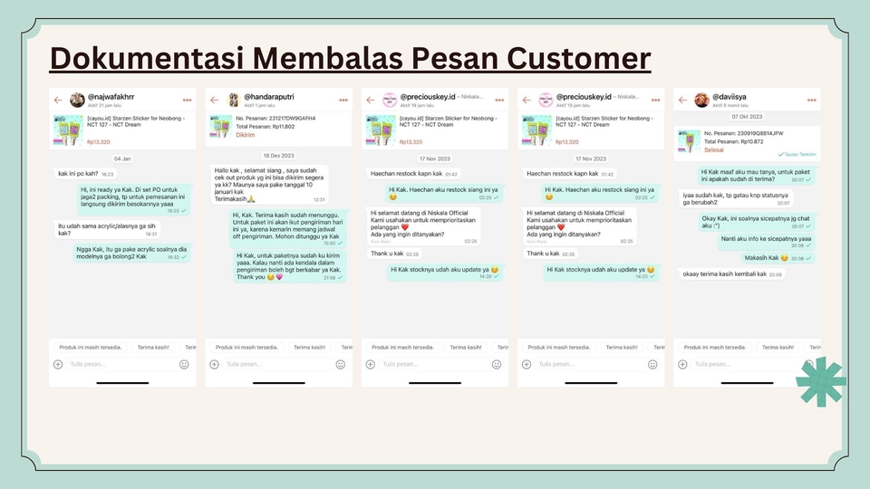 Dokumentasi layanan jasa admin marketplace  menjawab pesan customer di aplikasi chat