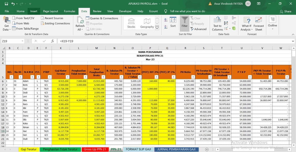 Akuntansi dan Keuangan - APLIKASI PAYROLL / PENGGAJIAN + PPH 21 EXCEL - 5