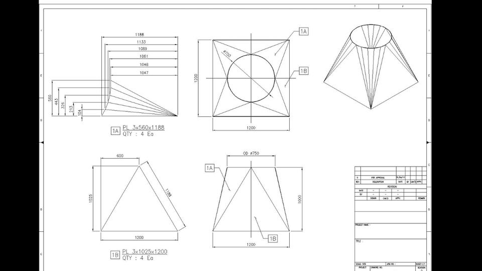 CAD Drawing - SHOP DRAWING BUKA-AN/BENTANGAN TRANSISI & CONE, SELESAI DALAM 1 HARI - 1