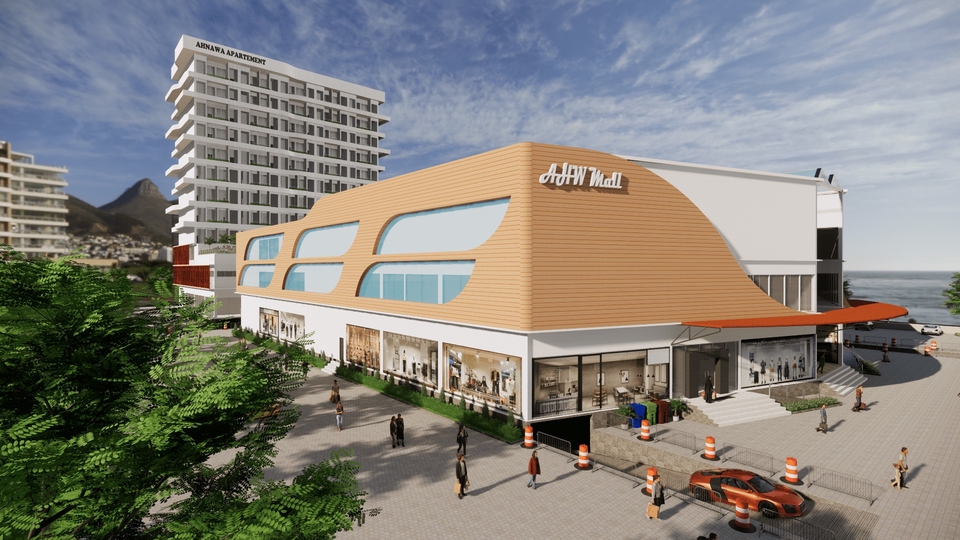 Jasa desain exterior 3d dan render 3d mall modern minimalis dengan jasa arsitek berpengalaman.