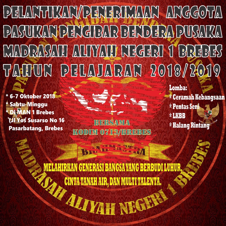 Jasa desain logo Madrasah Aliyah Negeri 1 Brebes dengan desain logo bendera pusaka dan logo  "Bersama Kodim 0713 Brebes" untuk website.