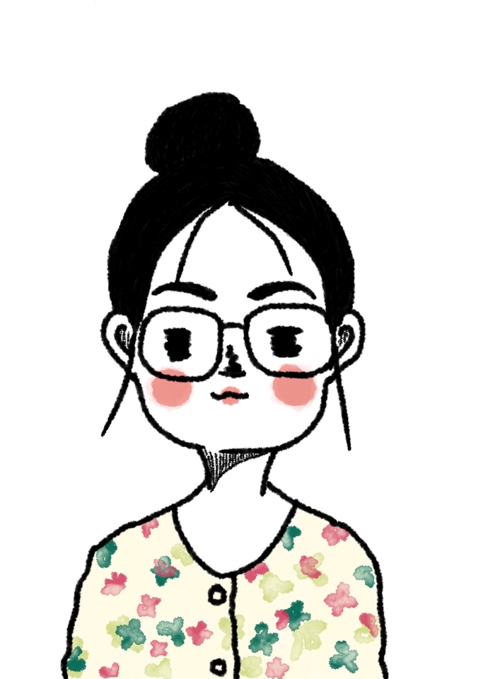 รับวาดรูปการ์ตูนน่ารัก สไตล์มินิมอล ใส่ชุดลายดอก