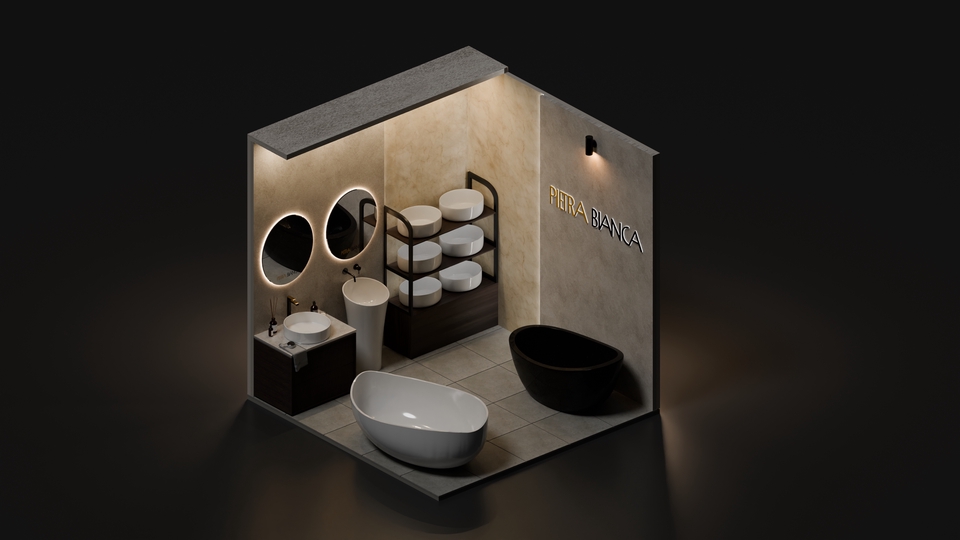 Desain interior kamar mandi minimalis dengan bathtub dan wastafel