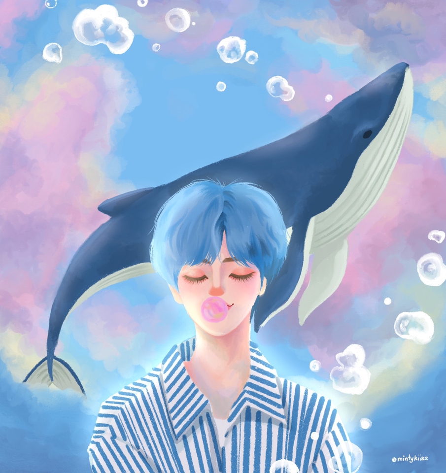 รับวาดรูปภาพประกอบ สไตล์การ์ตูน ภาพเด็กชายและวาฬ วาดภาพดิจิตอลเพ้นท์ ภาพประกอบ