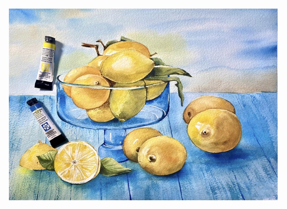 ภาพวาดภาพประกอบเลมอนในแจกัน รับวาดภาพดิจิตอลเพ้นท์  วาดภาพประกอบ 