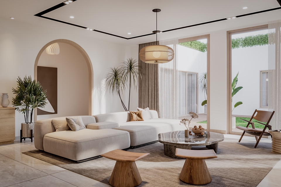 Jasa desain interior minimalis untuk ruang tamu dengan desain modern dan elegan.