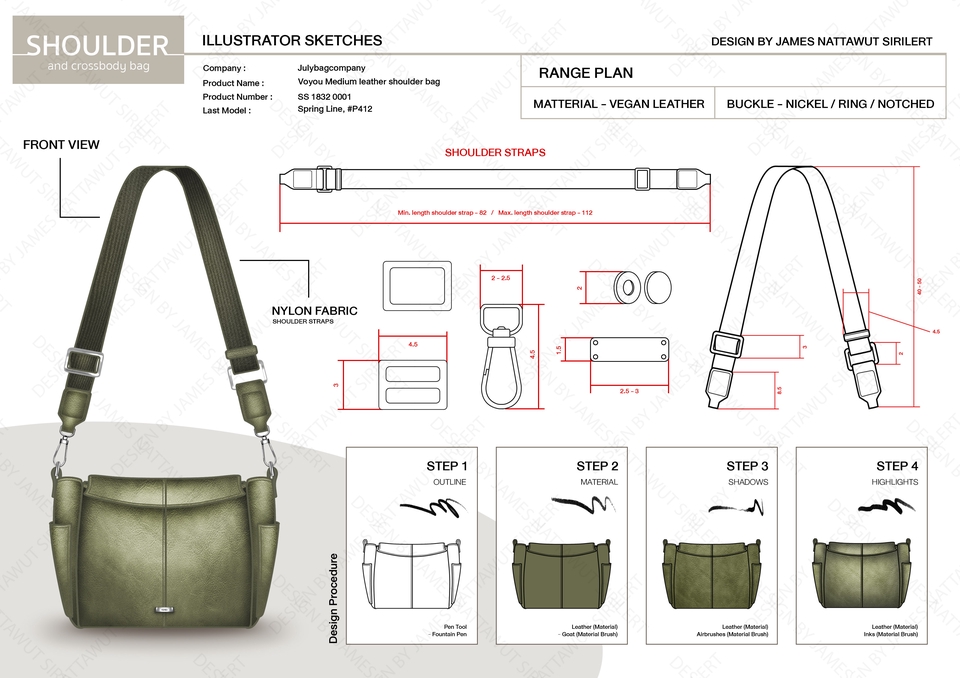ออกแบบกระเป๋าถือผู้หญิง แบบร่างลายเส้น กระเป๋าถือสะพายไหล่ vegan leather