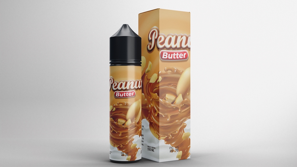 Jasa desain kemasan botol minuman dengan desain peanut butter yang unik dan menarik.
