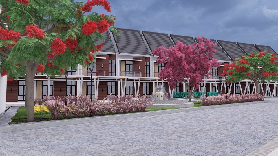 Jasa desain eksterior 3d rumah minimalis modern dengan taman depan, desain arsitektur, freelance, desain rumah