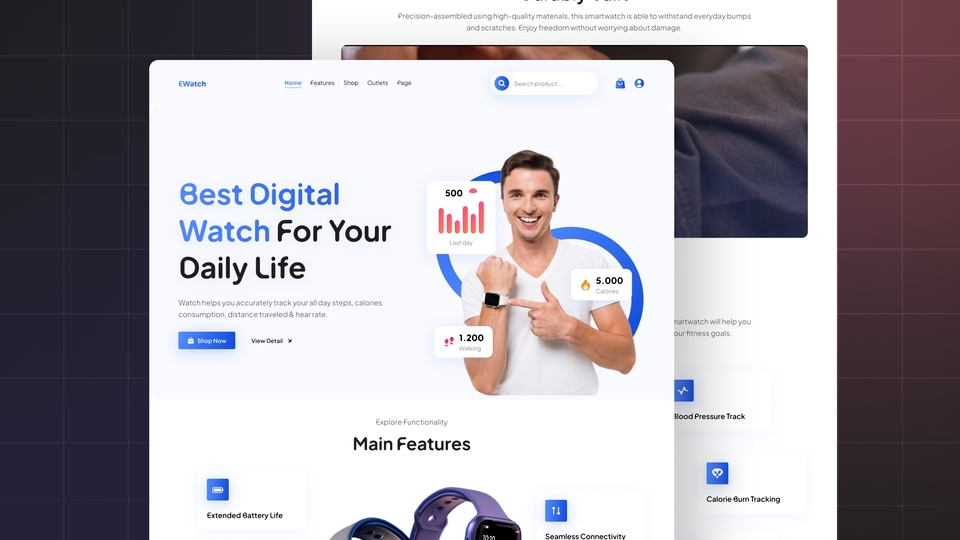 Desain UI UX aplikasi jam tangan digital untuk kebutuhan sehari-hari. Desain aplikasi jam tangan pintar mobile app UI UX design.