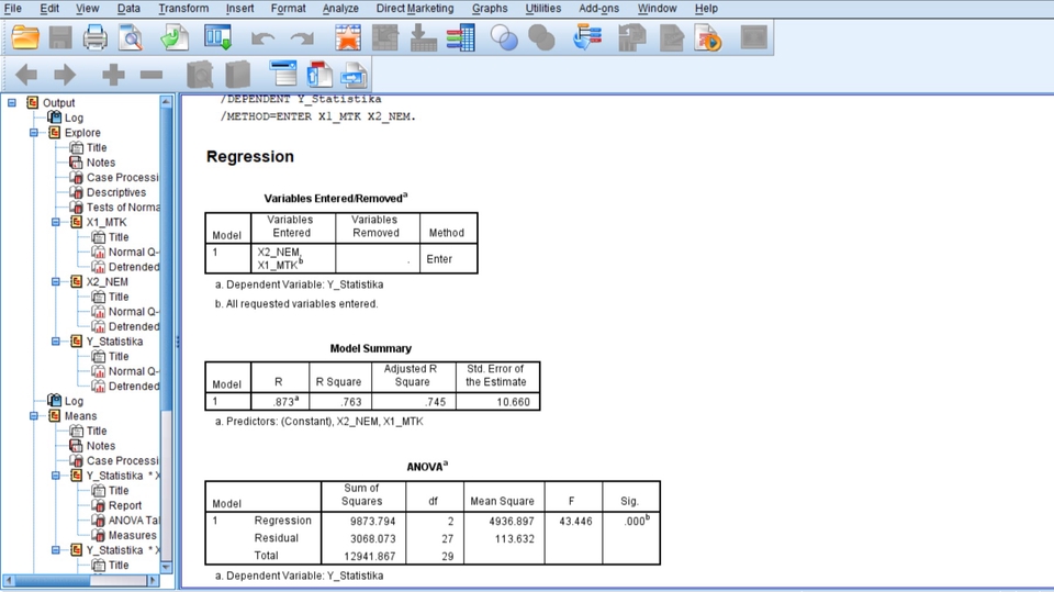 Jasa Analisis Data Statistik, output regresi dengan SPSS, SPSS olah data, jasa analisis data.