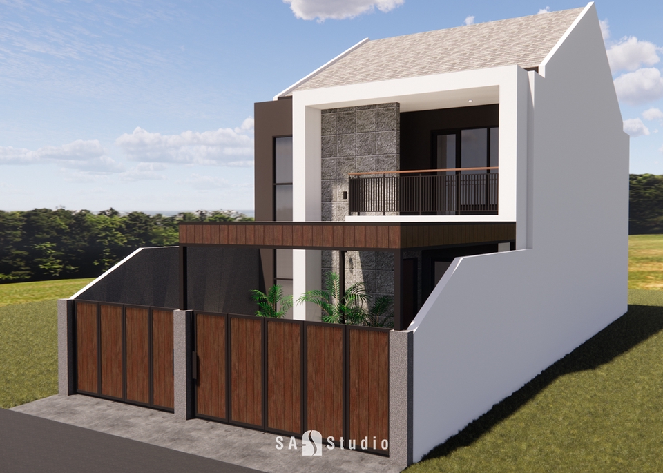 Jasa desain eksterior 3D untuk rumah minimalis modern, desain arsitektur freelance dengan render 3d berkualitas.