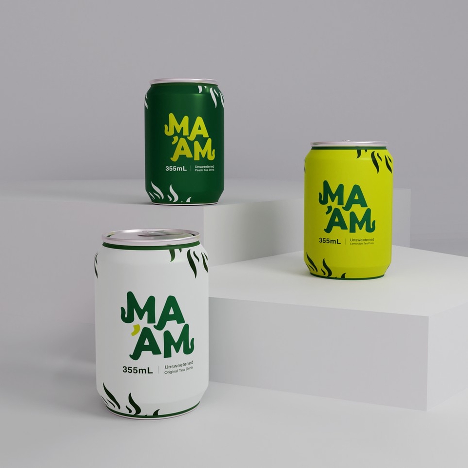 Jasa desain 3d untuk desain kemasan minuman dengan desain logo Ma'am  3D  dengan 3 variasi desain