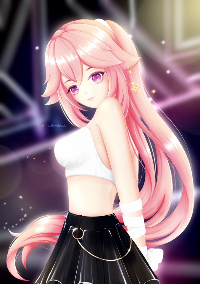 รับวาดรูปภาพประกอบ การ์ตูนสาวน่ารัก ผมสีชมพู สวมชุดขาวและดำ