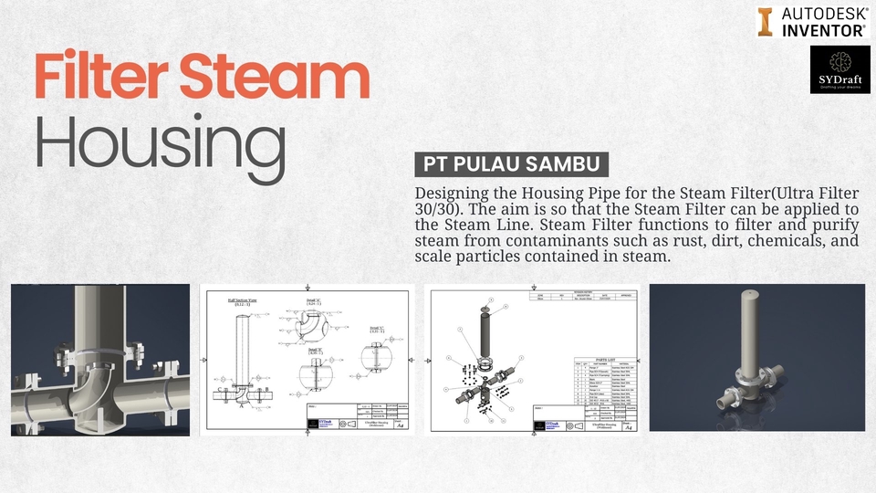 Jasa drafter autocad untuk desain filter steam housing 30/30, autocad murah drafter freelance.