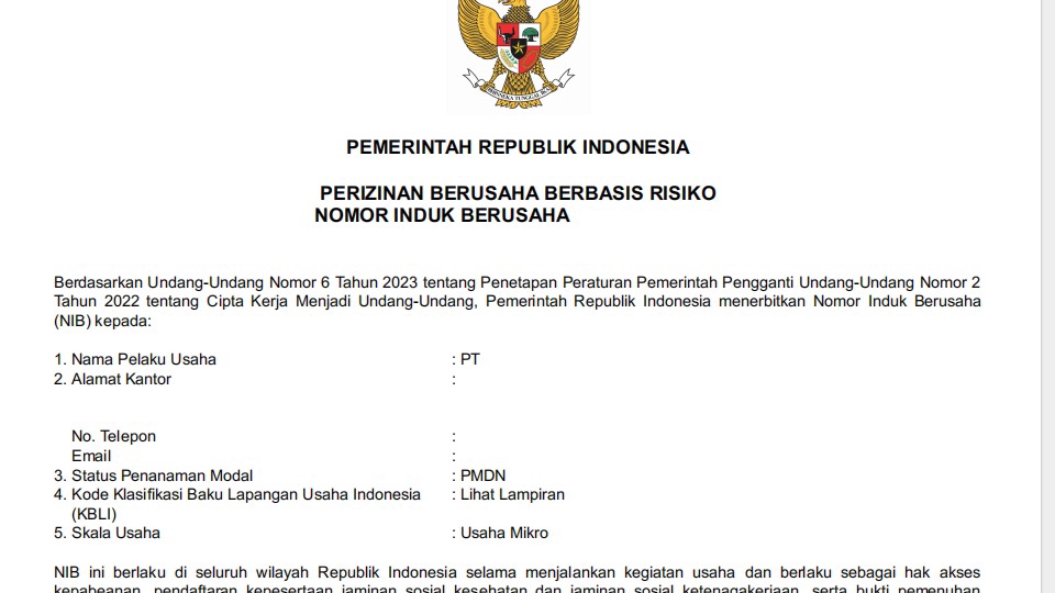 Konsultasi dan Penerbitan Izin Real Estate Yang Dimiliki Sendiri atau Disewa (KBLI : 68111)
