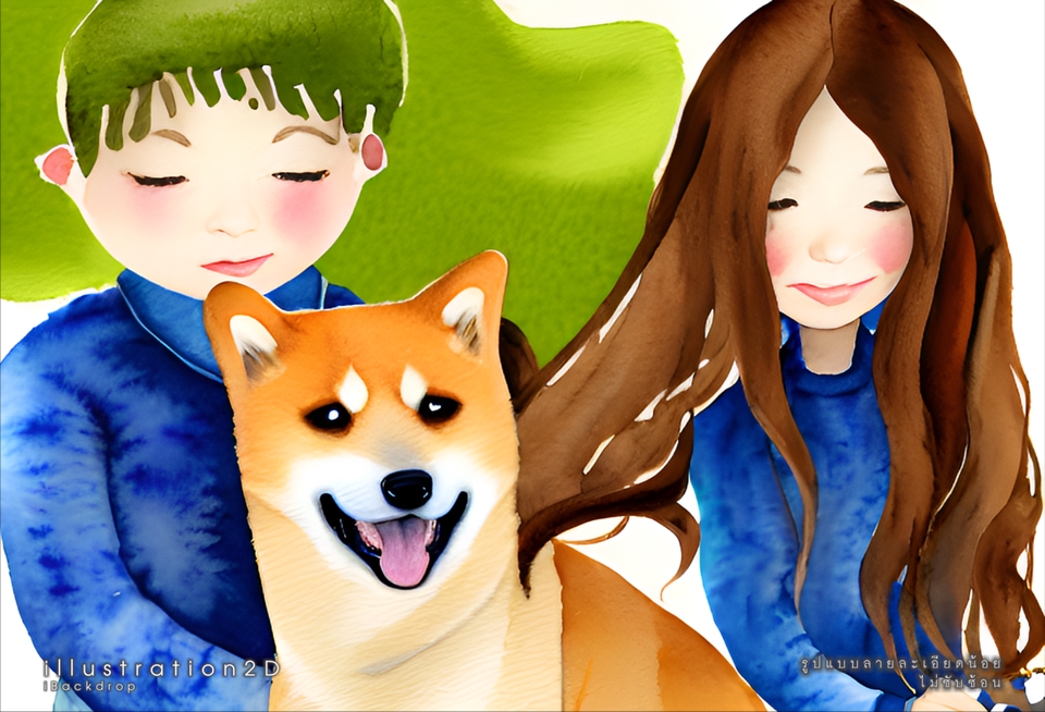 รับวาดภาพประกอบ สไตล์การ์ตูน เด็กและสุนัข