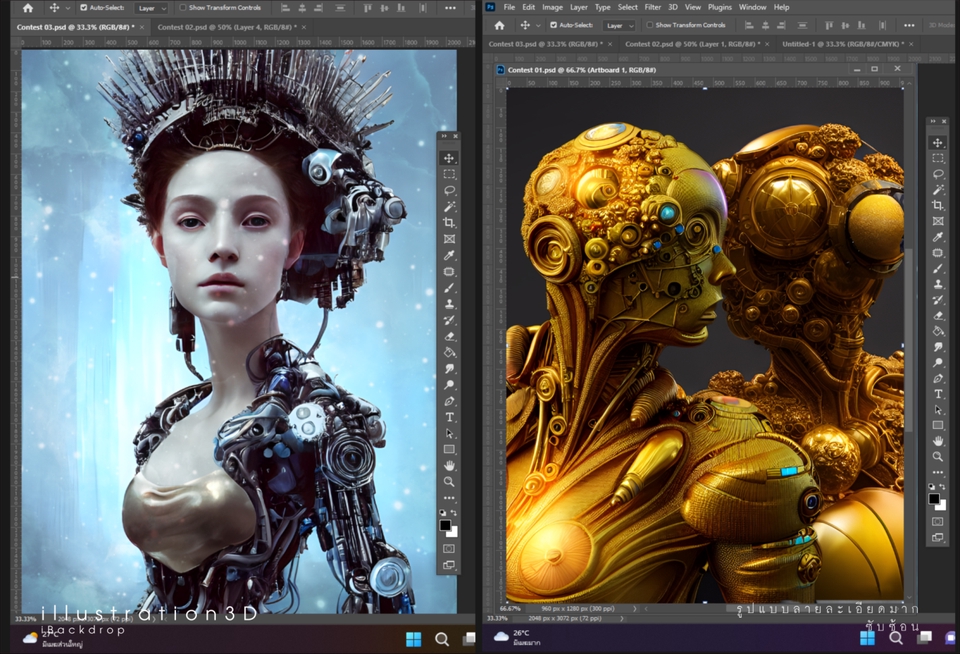 รับวาดรูป digital painting หุ่นยนต์ อนาคต ภาพประกอบ 3 มิติ