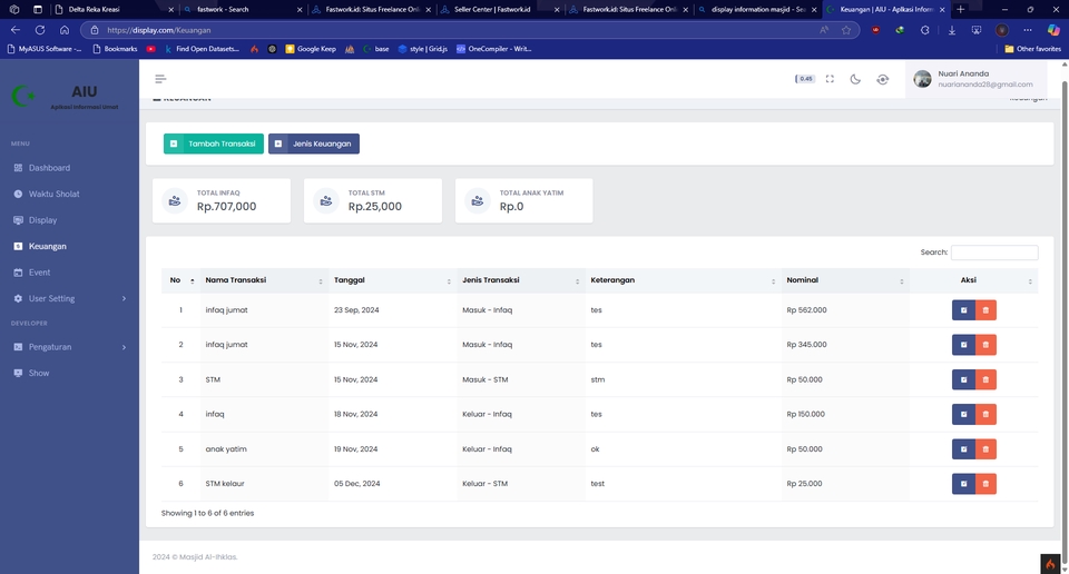Jasa Lainnya - Display Informasi Waktu sholat dan sistem manajemnet keuangan - 7