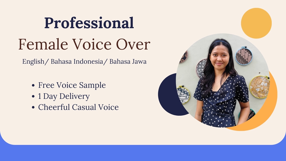 8f046806-4141-4f5e-9286-44cfed71b2d5 - Voice Over Wanita Professional English & Indo & Jawa - Unlimited Revision (Youtube, Ads,etc)