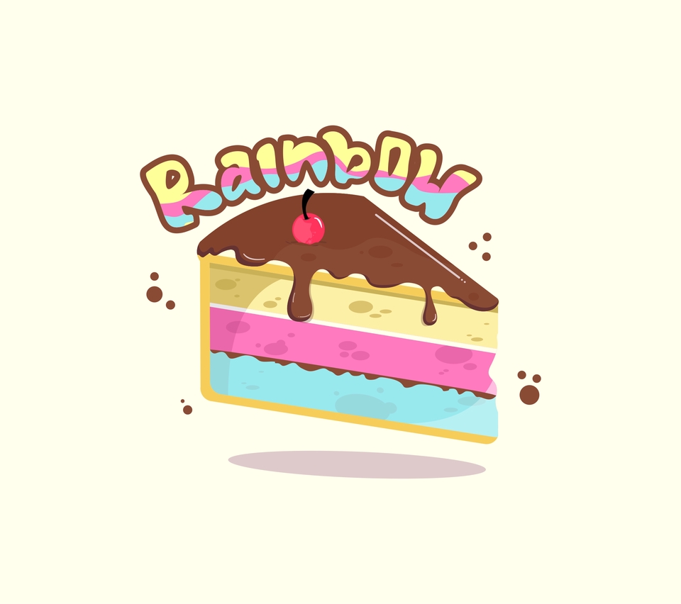 Ilustrasi kue pelangi dengan cokelat dan ceri untuk desain logo toko kue