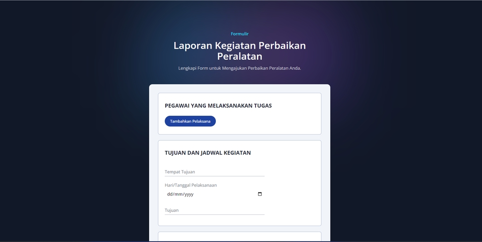 Formulir Laporan Kegiatan Perbaikan Peralatan Website