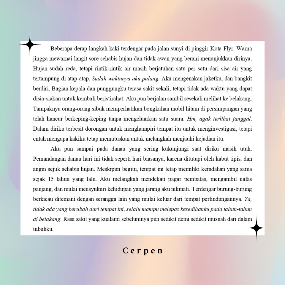 Jasa penulis cerpen untuk platform freelance, dengan latar belakang warna pink dan oranye.