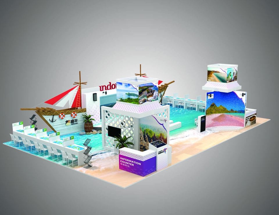 Jasa Desain 3D Stand Pameran Unik; Desain Booth Pameran Indo; Render 3D Desain Interior Stand