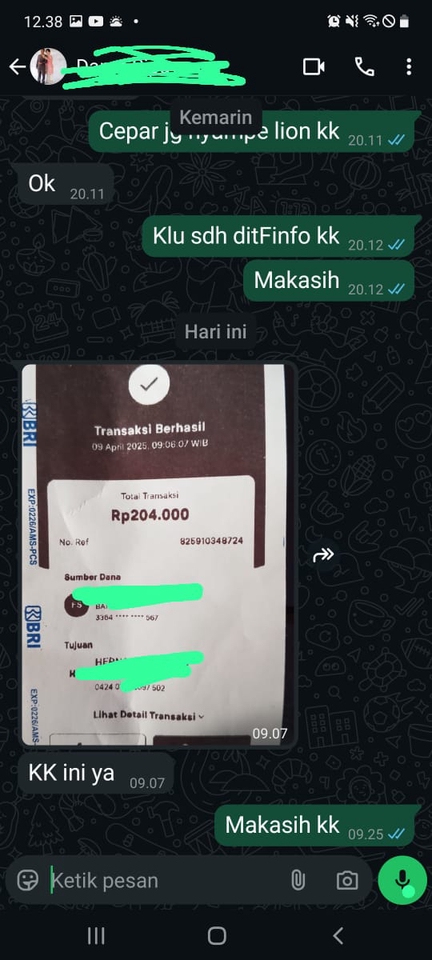 Bukti transfer Rp204.000 untuk jasa admin online shop, jasa admin Instagram, jasa admin Shopee, jasa admin marketplace, jasa admin medsos, jasa balas chat, jasa customer service.