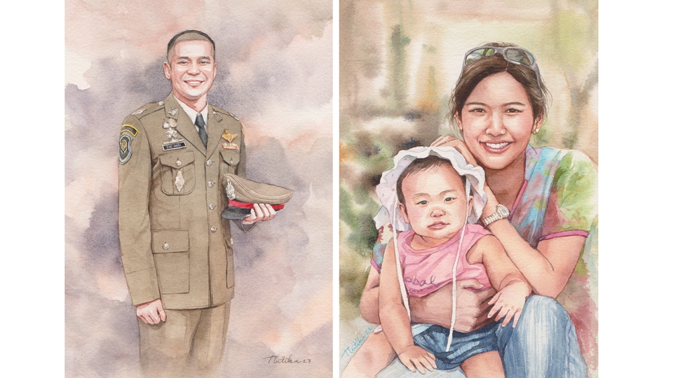 วาดภาพเหมือน Portrait - รับวาดภาพเหมือนสีน้ำ Portrait คน สัตว์ ดอกไม้ วิว  - 21