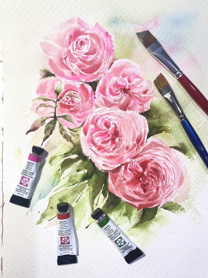 รับวาดรูปดอกกุหลาบ สีน้ำ digital painting ภาพประกอบ