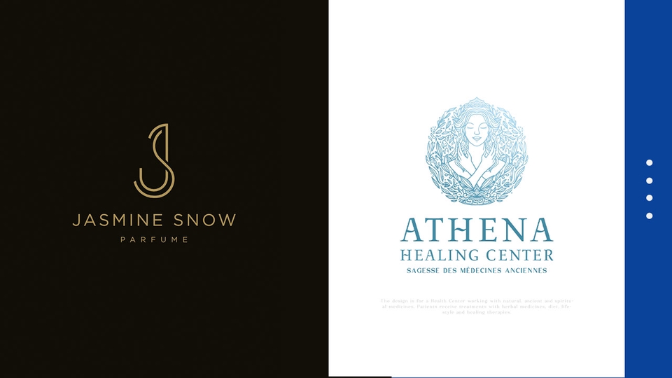 Jasa desain logo online dengan logo J berwarna emas dan teks "Jasmine Snow Parfume"