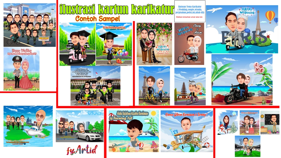 Gambar Potret - ilustrasi kartun karikatur wedding couple  - 1