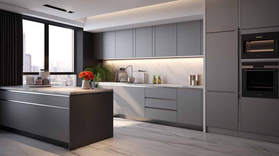 Jasa desain interior rumah minimalis modern dengan dapur dan ruang makan 3d